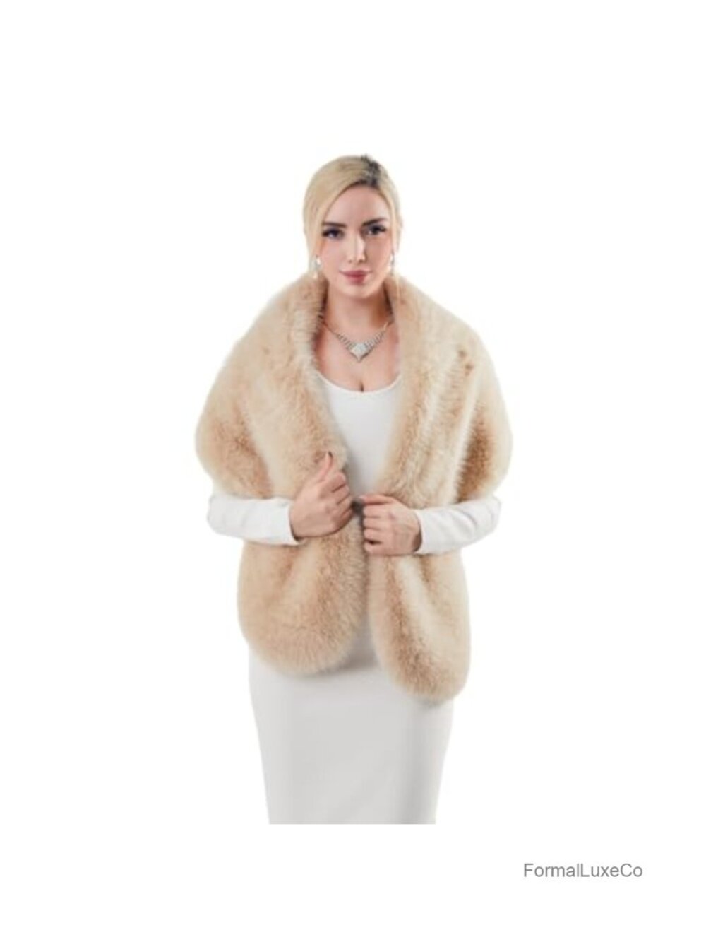 Faux Fur Wrap Cross Shawl Winter Evening Party Cape